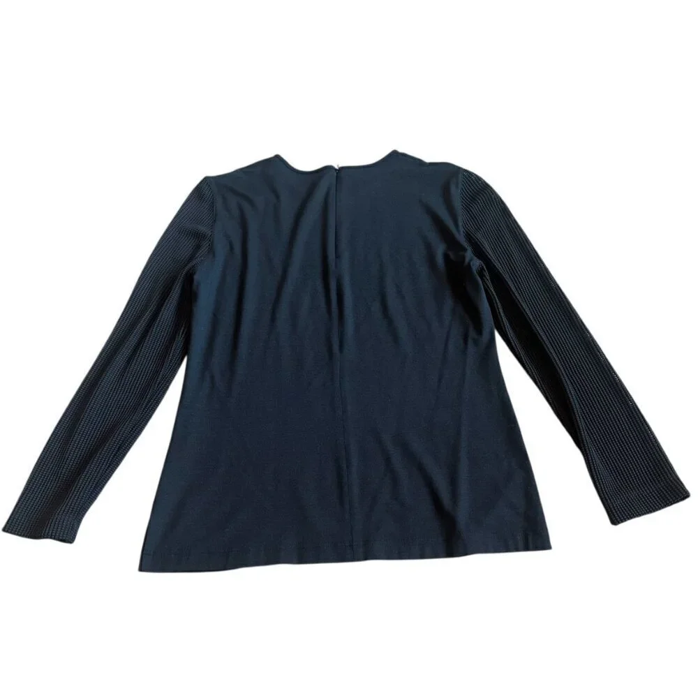 Akris Punto Long Sleeve Shirt Crew Neck Mesh Sleeves Pullover Size 8 Women's - Picture 7 of 11